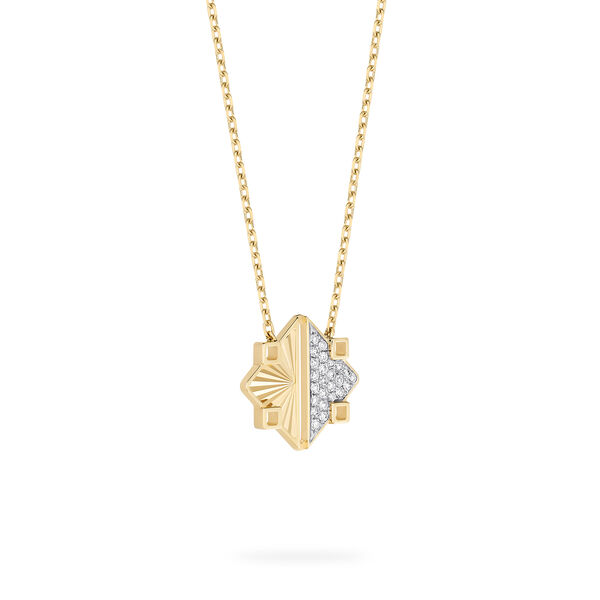 Guilloch&eacute; Yellow Gold and Diamond Pendant Necklace, Medium